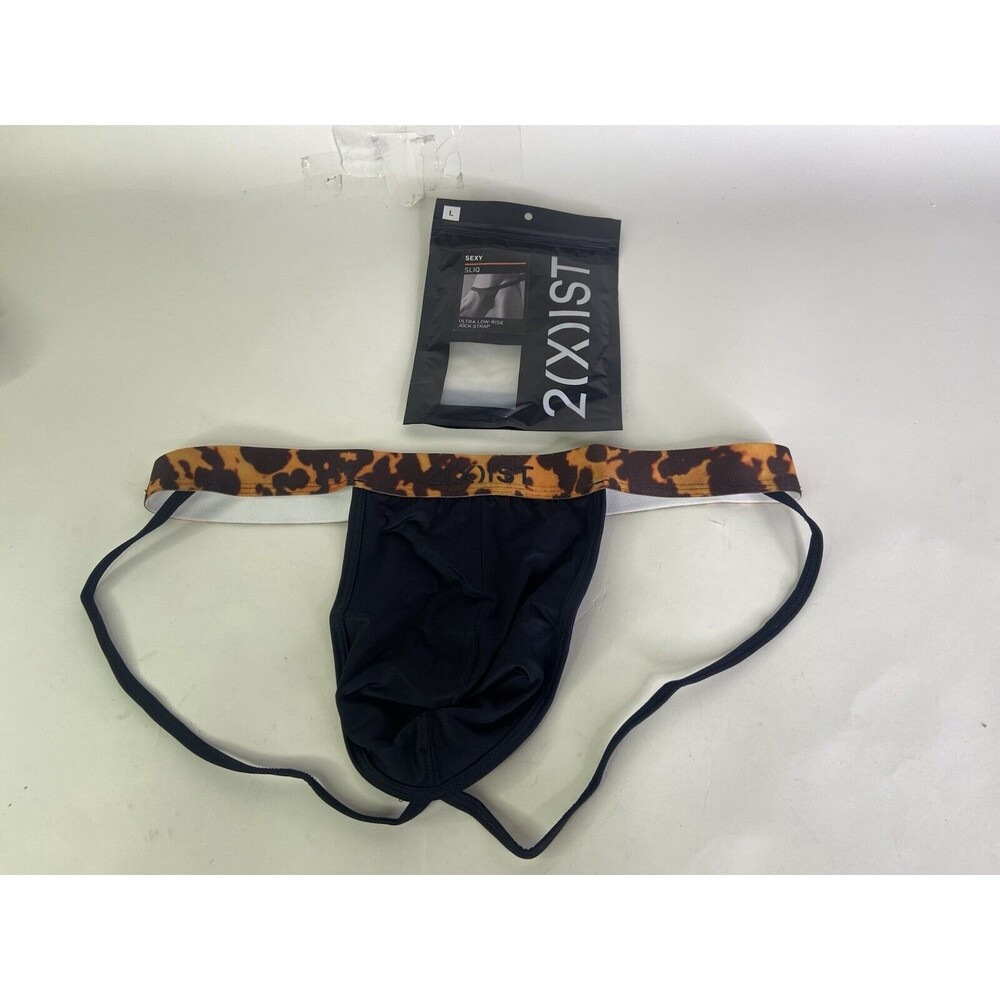 2xist Sexy Sliq Ultra Low Rise Jock Strap Black Beauty Tortoise Band Mens Size L